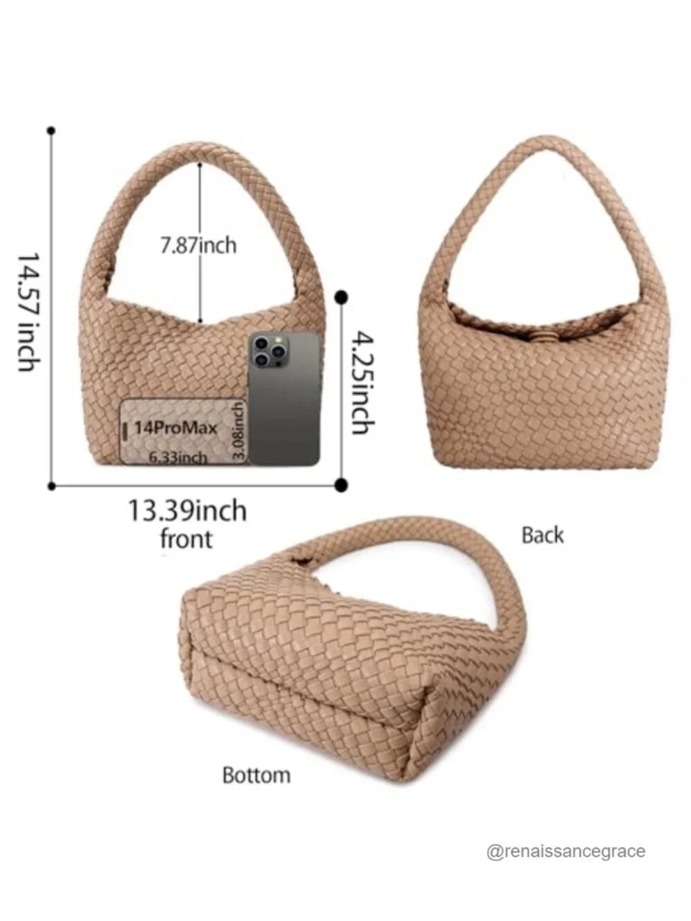 Woven Vegan Leather Mini Hobo Shoulder Bag Tote for Women Travel Beach